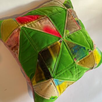 Green and Pink Quilted Zero Waste Cushions - Image 2