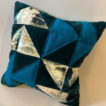 Dark Teal, White & Bright Blue Quilted Cushion