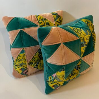 Pair of Turquoise, Baby Pink & Yellow Quilted Zero Waste Cushions