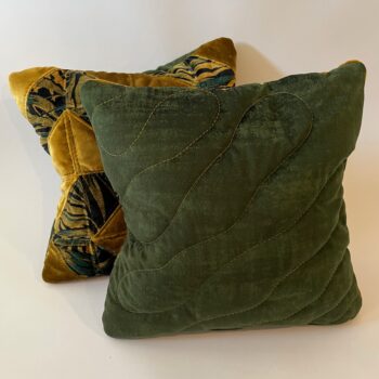 Pair of Gold & Dark Green Quilted Zero Waste Cushions - Image 2