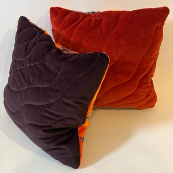 Pair of Orange, Red & Purple Quilted Zero Waste Cushion - Image 2