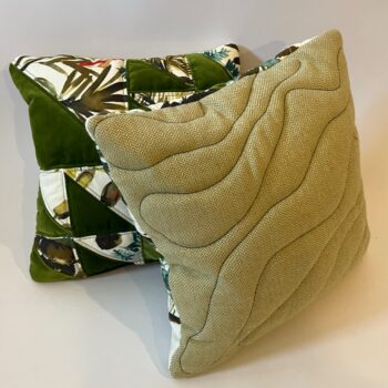 Pair of Forest Green & White Quilted Zero Waste Cushions (Copy) - Image 5