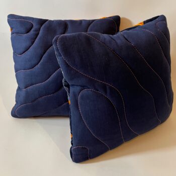 Pair of Burnt orange, Dark Blue & Hot Pink Quilted Zero Waste Cushions. - Image 2