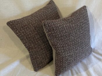 Pair of Grey, Blue Red Wool & Wool Mix Bespoke Scatter Cushions.