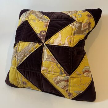 Purple & Yellow Quilted Cushion. Zero waste Product.