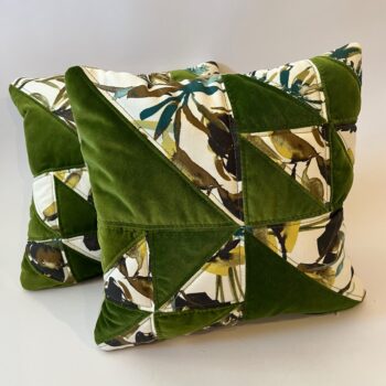 Pair of Forest Green & White Quilted Zero Waste Cushions (Copy)