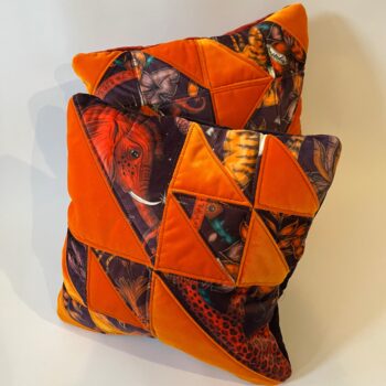 Pair of Orange, Red & Purple Quilted Zero Waste Cushion