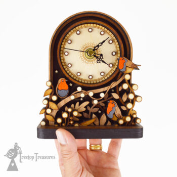 Robin Small Mantel Clock, British Birds Clock, Robins Wooden Clock