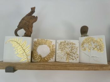 Gold leaf abstract botanical plaster wall art