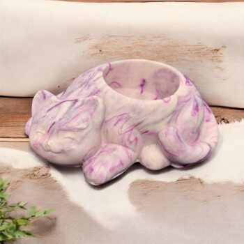 Kitty Cat tea light holder, plum marble