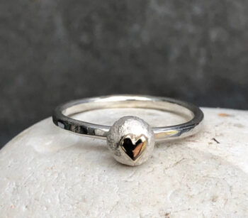 Gold Heart Pebble Ring, silver pebble ring, gift for her, valentines gift, - Image 3