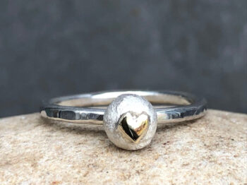 Gold Heart Pebble Ring, silver pebble ring, gift for her, valentines gift,