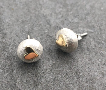 Gold Heart Pebble Studs, silver pebble studs, gift for her, valentines gift,