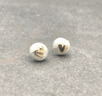 Gold Heart Pebble Studs, silver pebble studs, gift for her, valentines gift, - Image 2