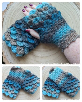 Dragon Scale Fingerless Gloves - Ready to Ship Storm