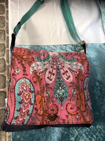 Large Upcycled Satchel - Pink Paisley - Image 2