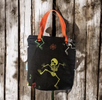 Upcycled Tote - Dancing Skeletons