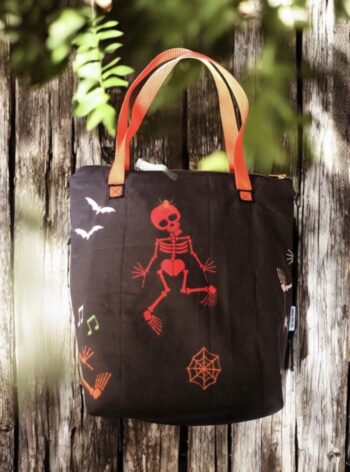 Upcycled Tote - Dancing Skeletons - Image 3