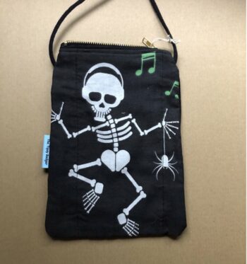 Upcycled Microsatchel - Dancing Skeleton with Headphones