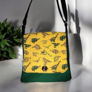 Medium Upcycled Satchel - Dinos on Green Bag