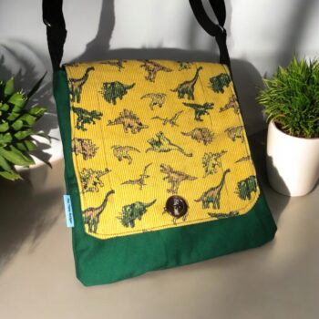 Medium Upcycled Satchel - Dinos on Green Bag - Image 4