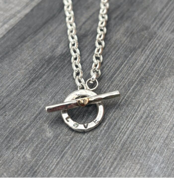 Silver Fob Necklace, gold heart toggle necklace.