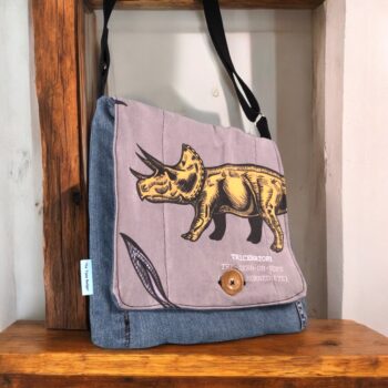 Large Upcycled Satchel - Triceratops - Image 3