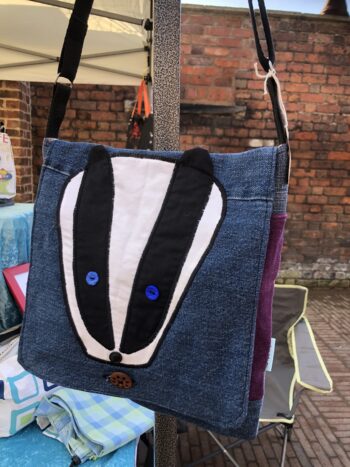 Large Upcycled Satchel - Blue Eyes Badger