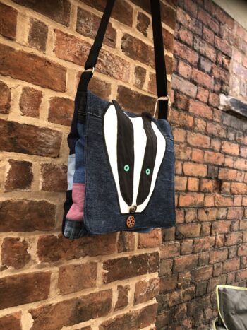 Large Upcycled Satchel - Turquoise Eyes Badger - Image 2